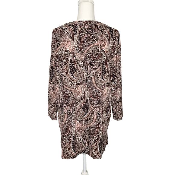Amana Brown Peach Textured Paisley V Neck Blouse Top 2X - Picture 4 of 6